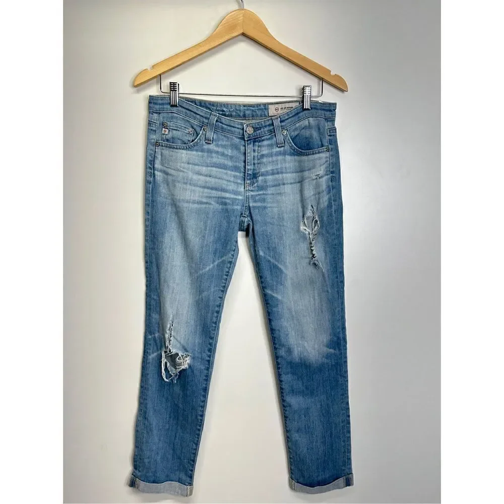 Adriano‎ Goldschmied Cigarette Roll-up Light Wash Distressed Jeans Size 27R